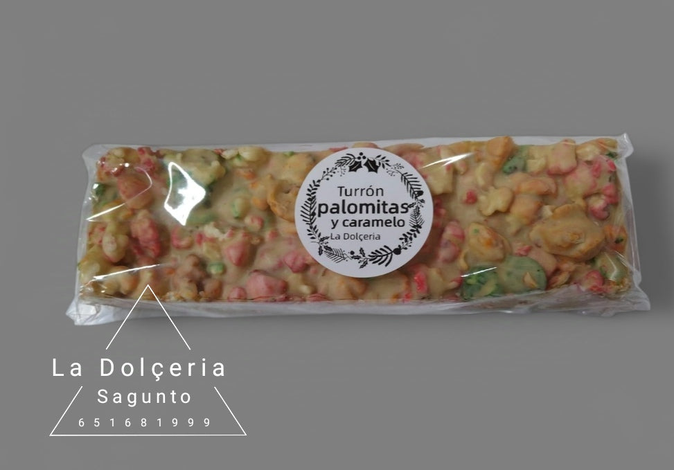 Turrón de palomitas con crema de cacahuete caramelizado